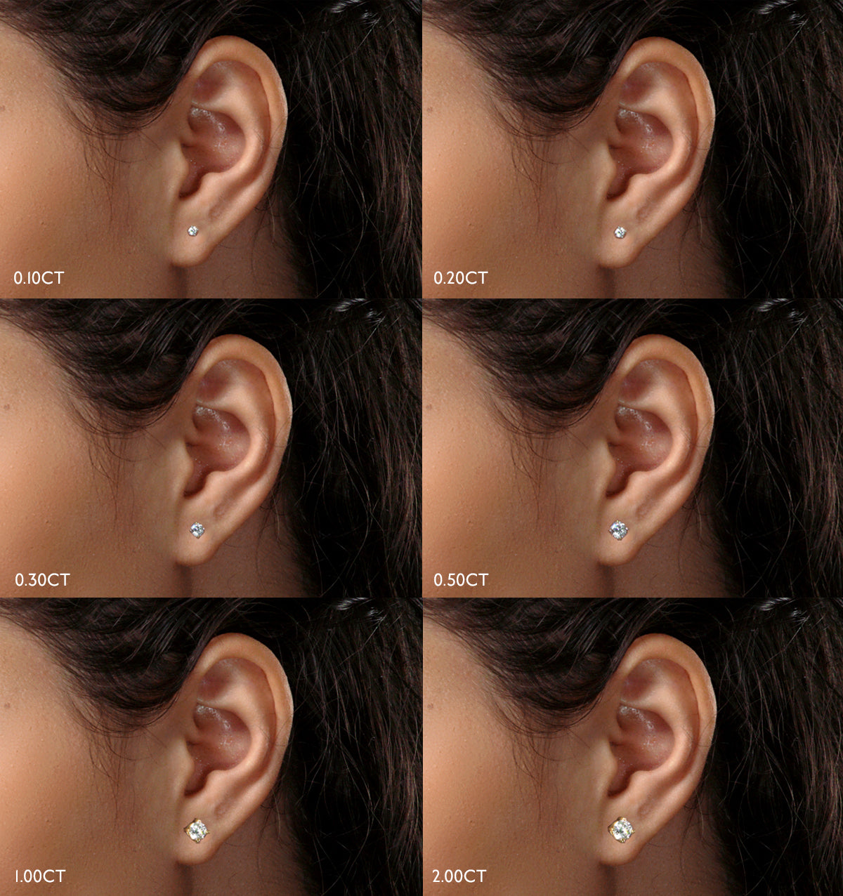 Lab Diamond Stud Earrings 0.30ct H/Si Quality in 9K Gold - 3.6mm